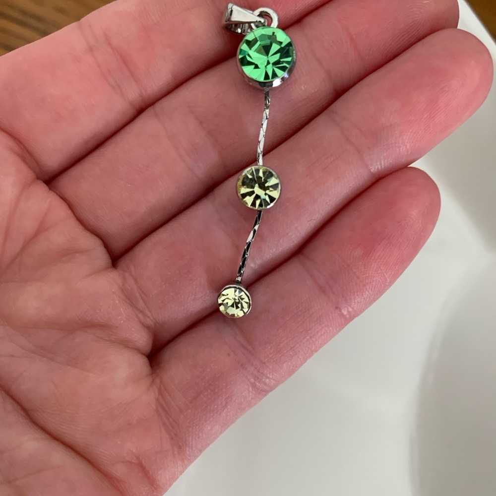 Pendant - triple drop tiered linear pendant green sparkle